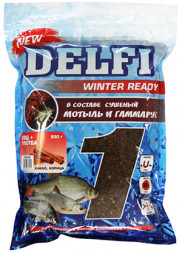 Прикормка DELFI зимняя Ice Ready увлажненная озеро мотыль + червь, черная, 500 г